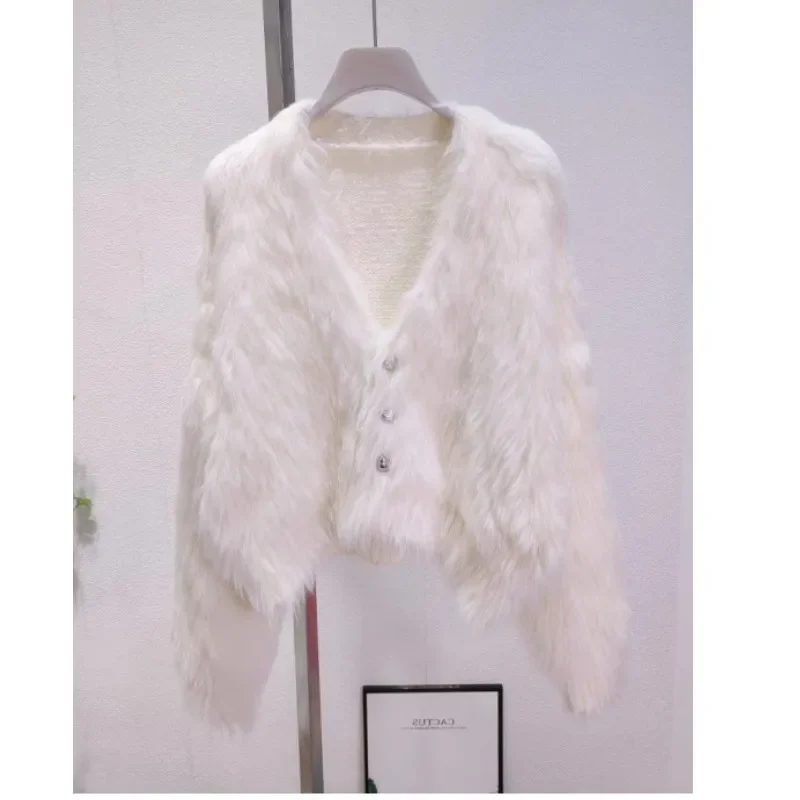 Gagaok Autumn Winter Knitted Cardigan Women Plush Coat Imitation Mink Candy Color Sweet Sweater Coat Gentle Knitwear Clothes