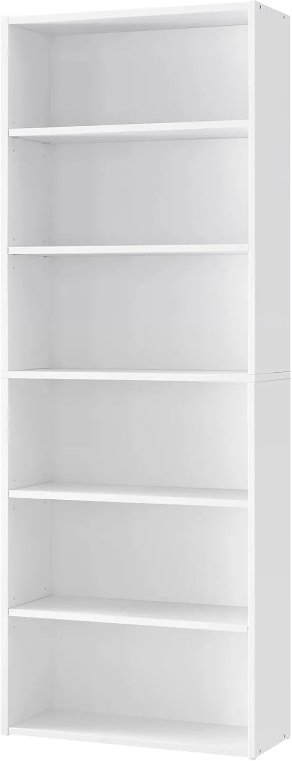 Librería de 6 Niveles, Estantería de Libros，Estantes Abiertos y Ajustables, para Sala de Estar, Oficina, Dormitorio, Blanco