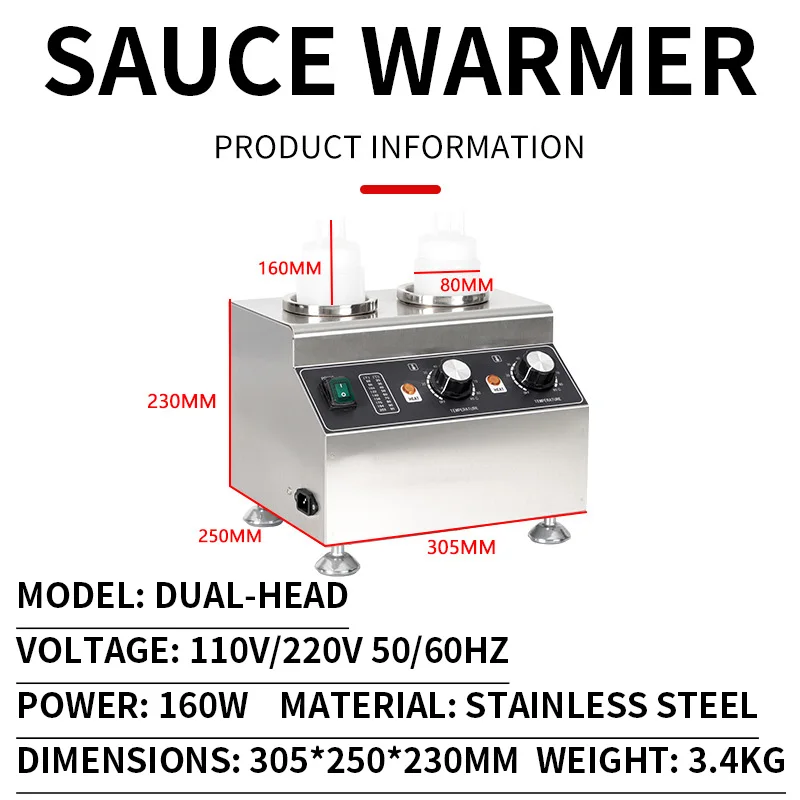 Commercial Sauce Warmer, Chocolate and Cheese Warmer, Stainless Steel Electric, Multifunctional 4-Bottle Sauce Warmer