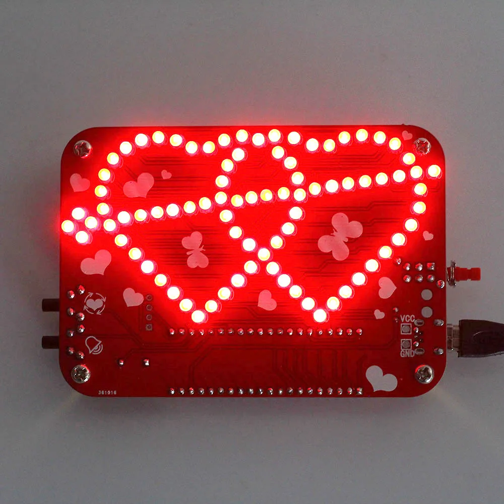 DIY Kit LED Double Heart-shaped Musical Flashing Marquee Light Electronics Projects Soldering Practice Heart Love