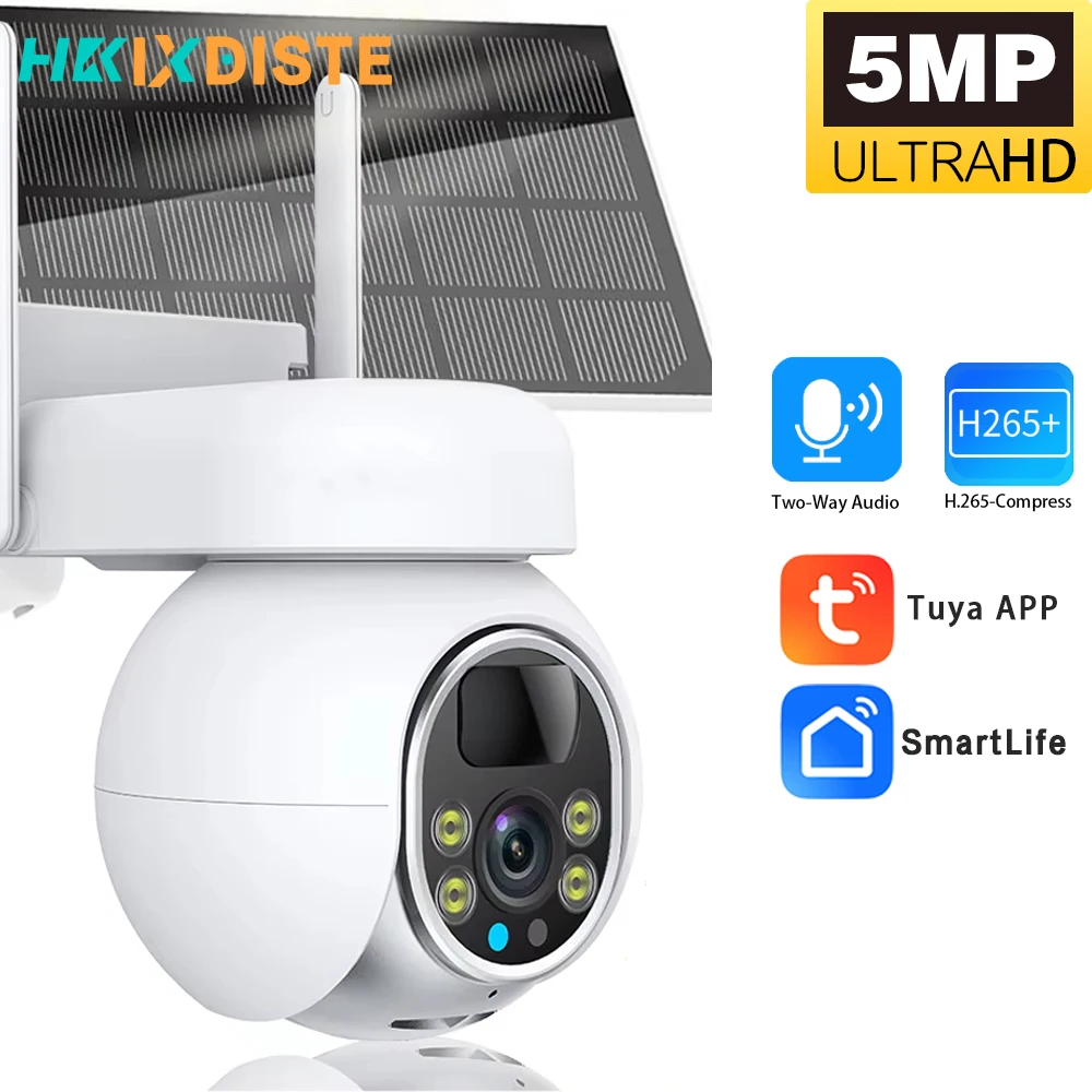 

Tuya Smart 5MP Solar WiFi Camera Built-in Battery Safety Solar Cell Wireless Video CCTV Surveillance Camera