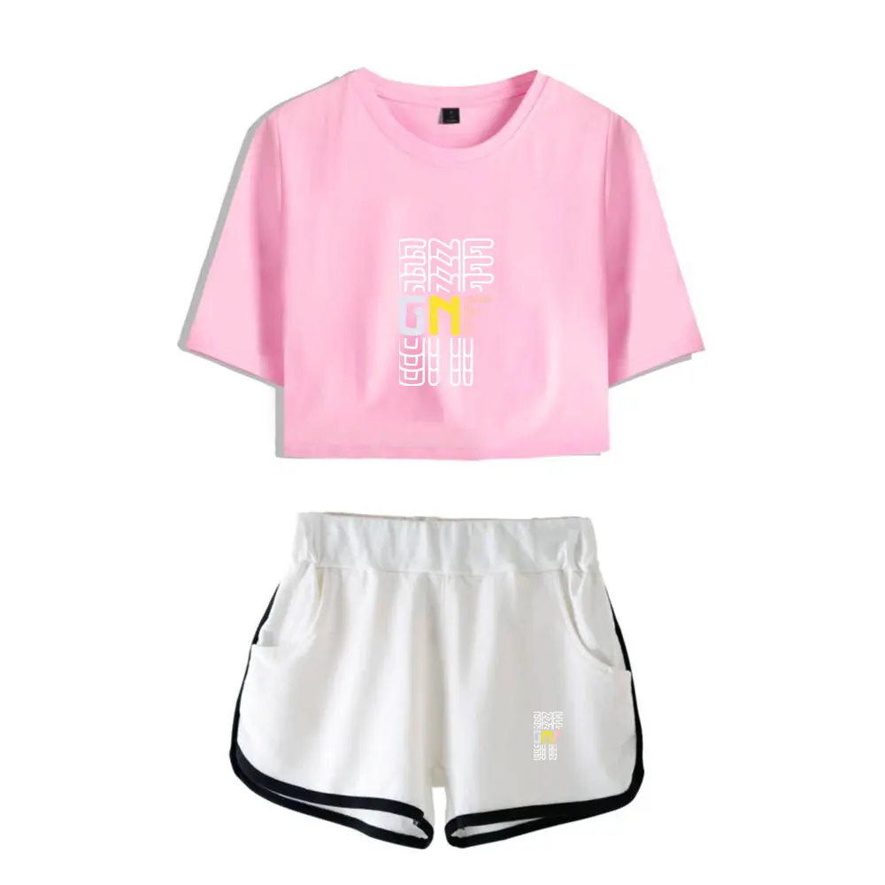 Fashion Youthful Game GeorgeNotFound Print Two Piece Set Women Sexy Shorts+lovely T-shirt Cute Dew navel Sport Girl suits