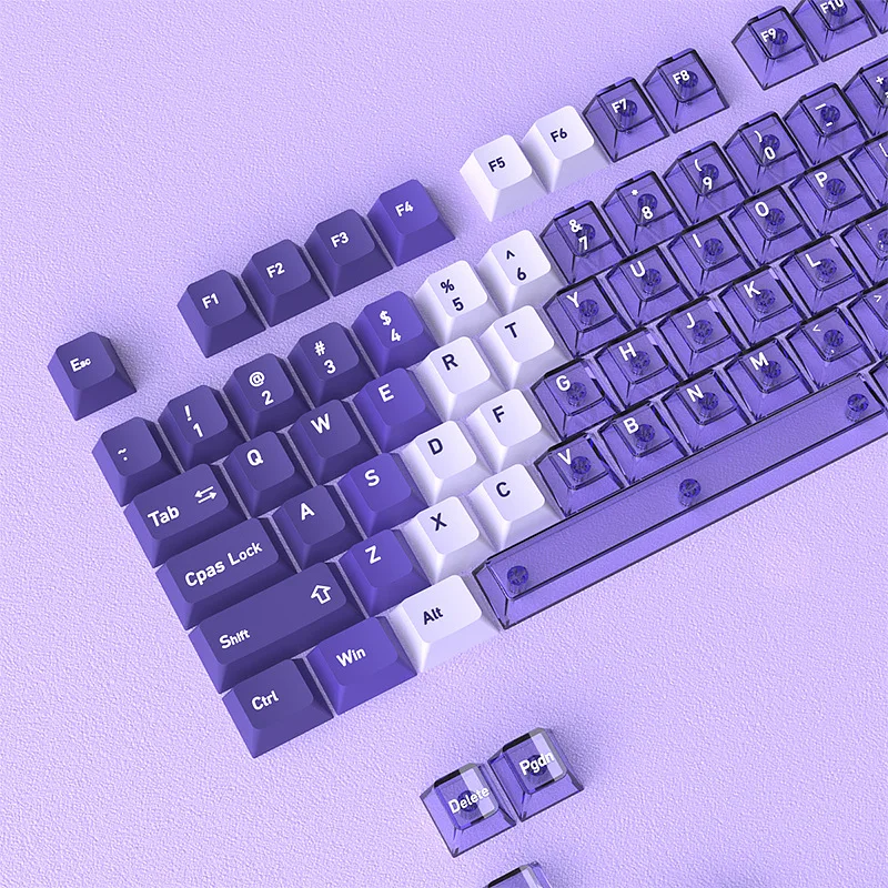 

150 Key Two Tone Custom Dye Sub PBT Keycaps Purple Transparent Crystal PC Keycaps Cherry Profile for MX Switches Gaming Keyboard