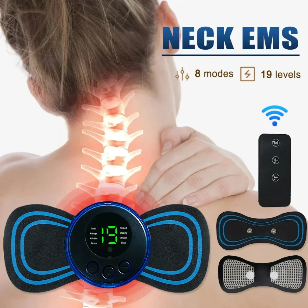Mini masajeador de cuello EMS portátil, camilla eléctrica para aliviar el dolor muscular Cervical y parche de masaje de relajación de hombros