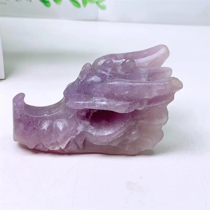 Natural Spurple Mica Dragon Skull Mineral Crystal Healing Fengshui Head Statue Animal Room Decoration Gift 1pcs