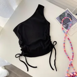 summer baby girls vest suspender children Korean drawstring one shoulder open back kids clothes toddler tank top 2 to 10 years