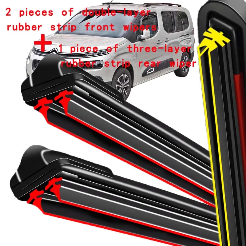 

For Citroen Berlingo K9 2018-2021 2019 2020 Wiper Front & Rear Wiper Blades Windshield Windscreen Window Brushes 24"+17"+14"