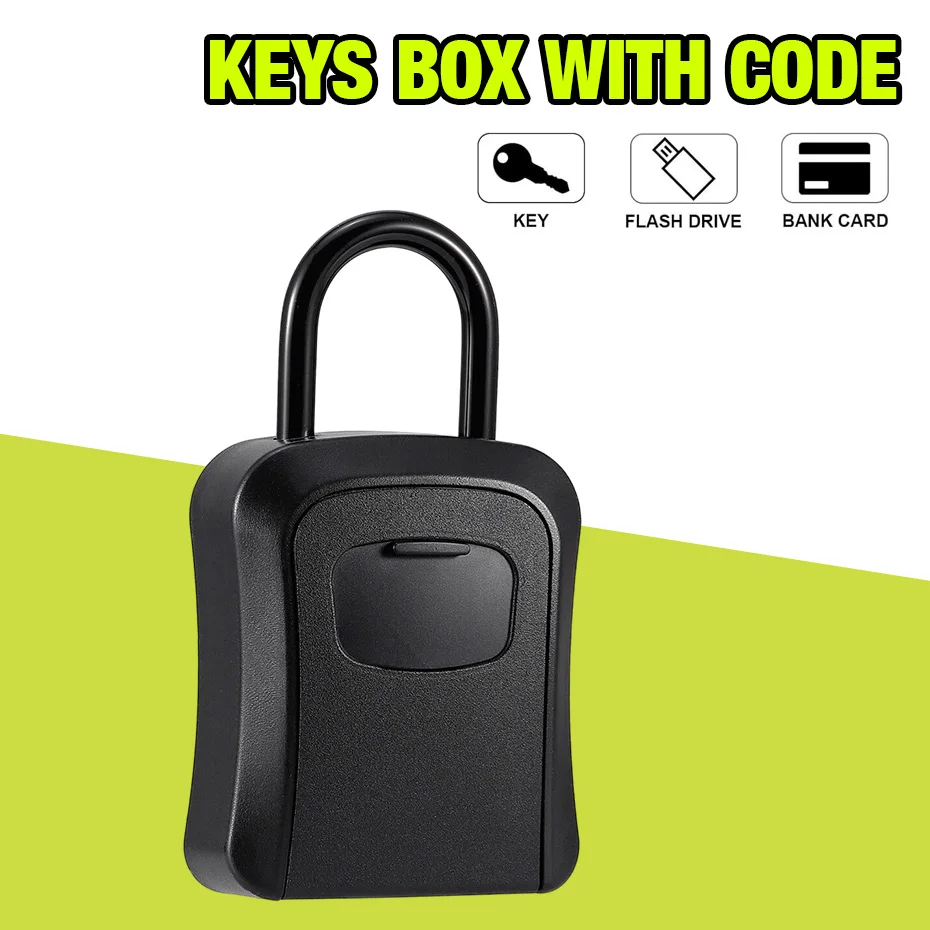Key Lock Box With Code Outside 4-Digit Combination Password Metal Key Home Case Free Installation Outdoor Password Key Box