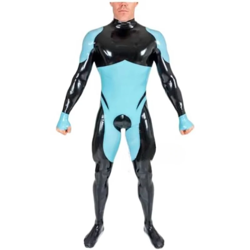 

Handmade Full Body Fetish Men's Latex Catsuit Hood Rubber Bodysuit with Back Zipper