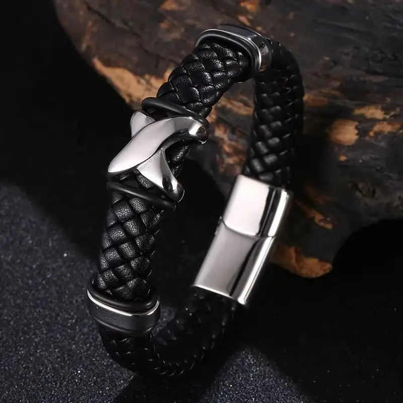 Мужские браслеты, плетеные браслеты из натуральной кожи, панк-крест, оптовая продажа ювелирных изделий B1321