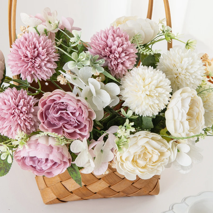 5-teiliges Set Künstliche Pfingstrosen-Seidenblumen, Hochzeits-Hortensien-Bouquet, Festdekoration, Vase, Heim-, Zimmer-, Tisch-, Hof-, Garten-Deko, DIY-Geschenk-Requisite – Detail 3