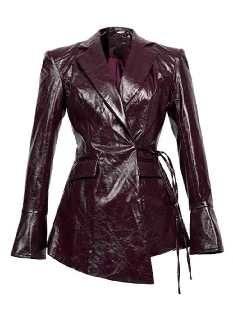 새로운 여성 의류 패션 우아한 인조 PU 코트 가죽 전문 재킷 여성용 밴디지 비즈니스 파티 아우터 레이디 봄