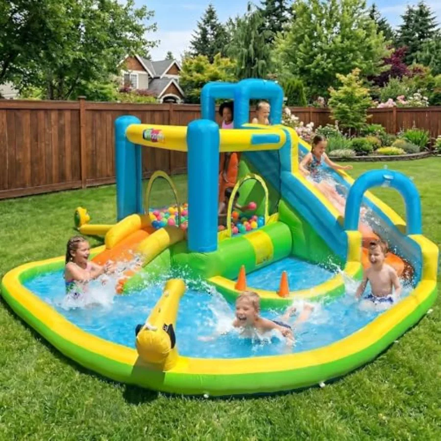 

Inflatable Water Slide Bounce House for Big 8-2 Large Bounce House with Water Slide Long Short Slides Splash Pool Boxing Pillar