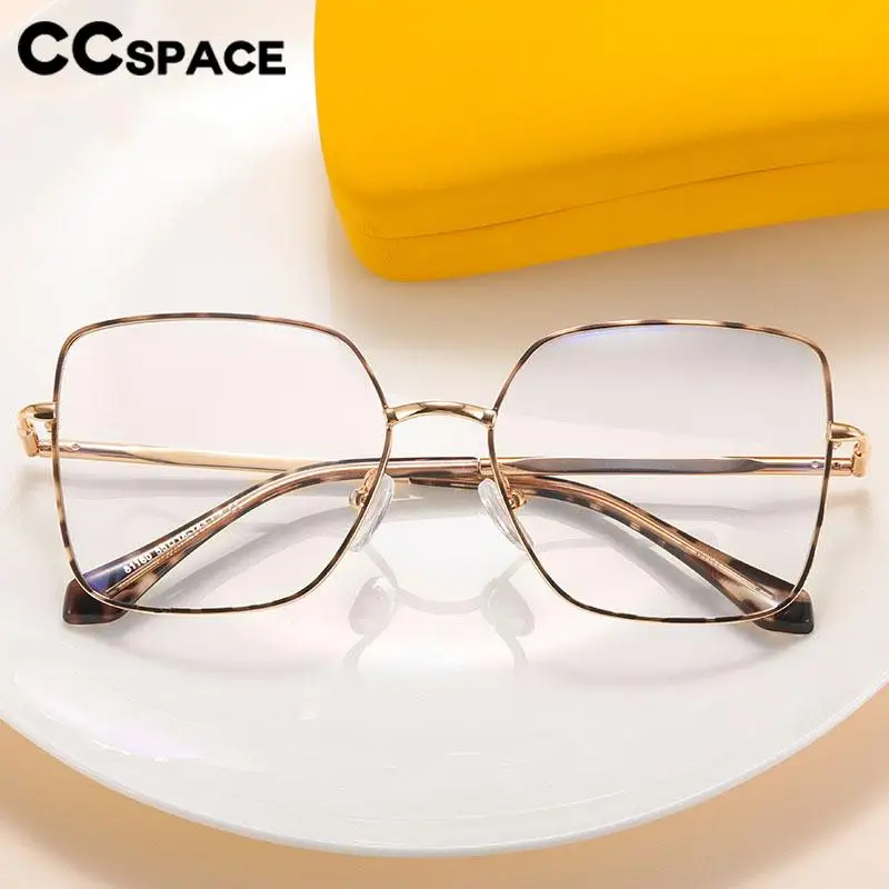 57223 Large Size Metal Women Glasses Frames Fashion Spring Hinge Prescription Spectacles Anti Blue Light Eyeglasses