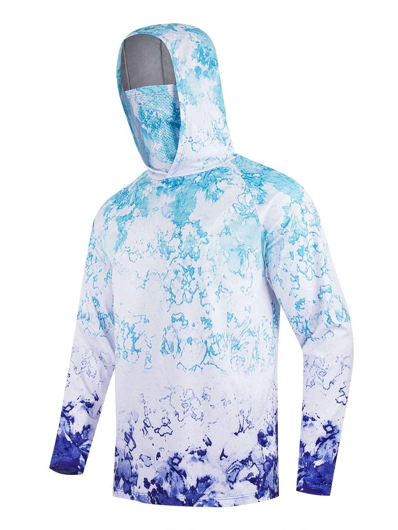 Men's Fishing Hoodie with Face Cover UV Protection Quick-Dry Breathable Anti-Mosquito Outdoor Hooded Sun Shirt for Lure Fishing