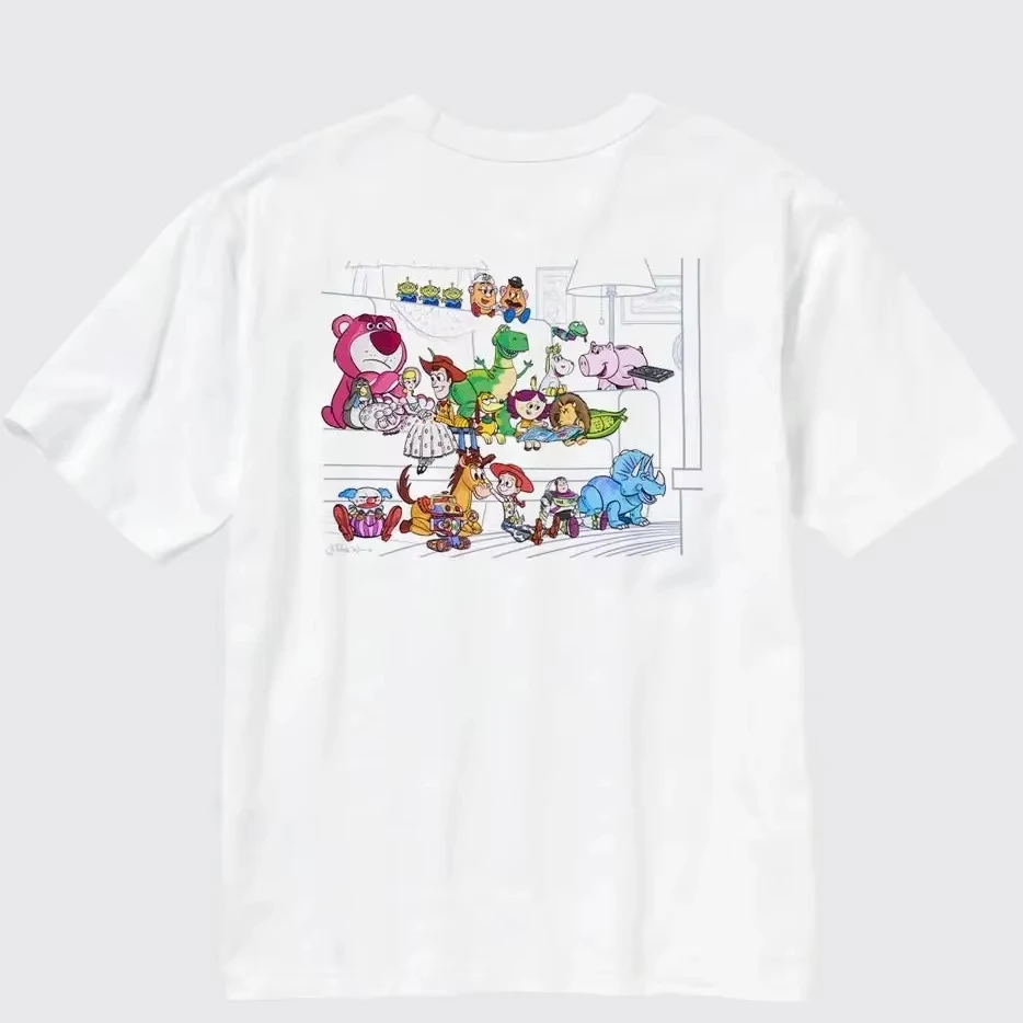 

Disney Toy Story Woody Bass Printed T-Shirt Men and Women Same Vintage Oversize Casual Pop Short Sleeve Family Wear