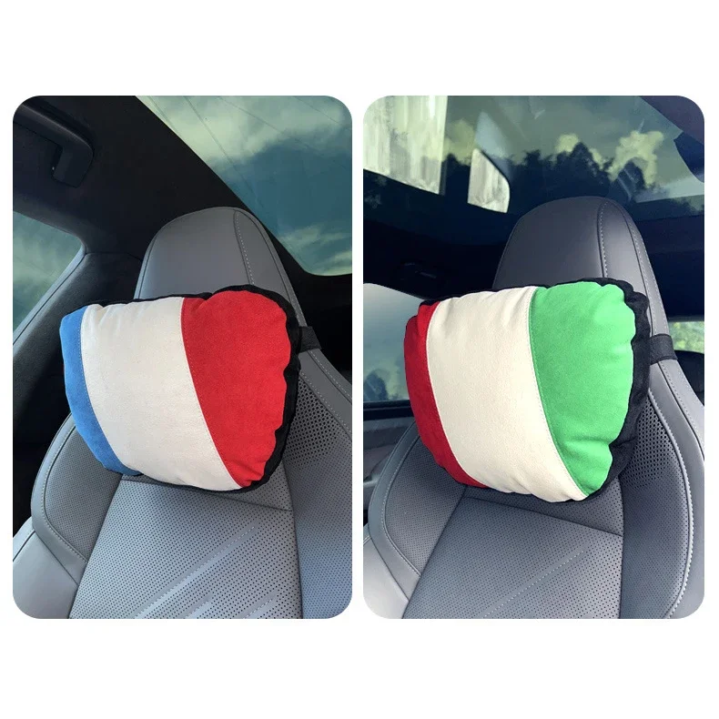 Color Splice Thermolite Cotton Italy Suede Leather Car Seat Neck Protection Headrest for BMW Audi Mercedes Benz Interior Parts