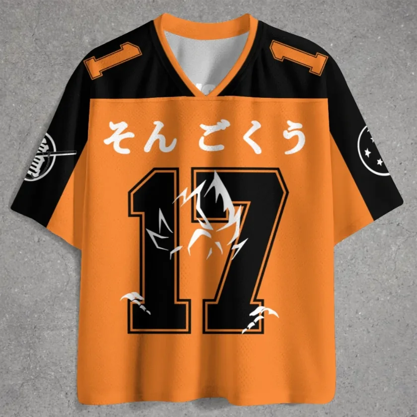 Dragon Ball Wukong Printed Mesh Jersey, Quick Drying V-neck Anime T-shirt, Dragon Ball Z Japanese Number 17 Pattern Sweatshirt