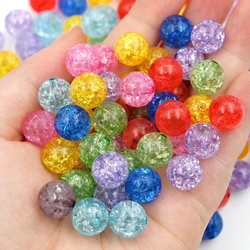 8-16mm Mixed Cracked Acrylic Round Beads Loose Spacer Beads For Jewelry Making Diy Needlework Charm Bracelet Necklace 10-100pcs