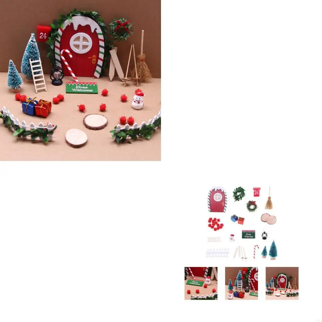 

Подробный деревянный эльф -дверной аксессуар набор миниатюрных гномов сцены праздник коллекционный L8rb