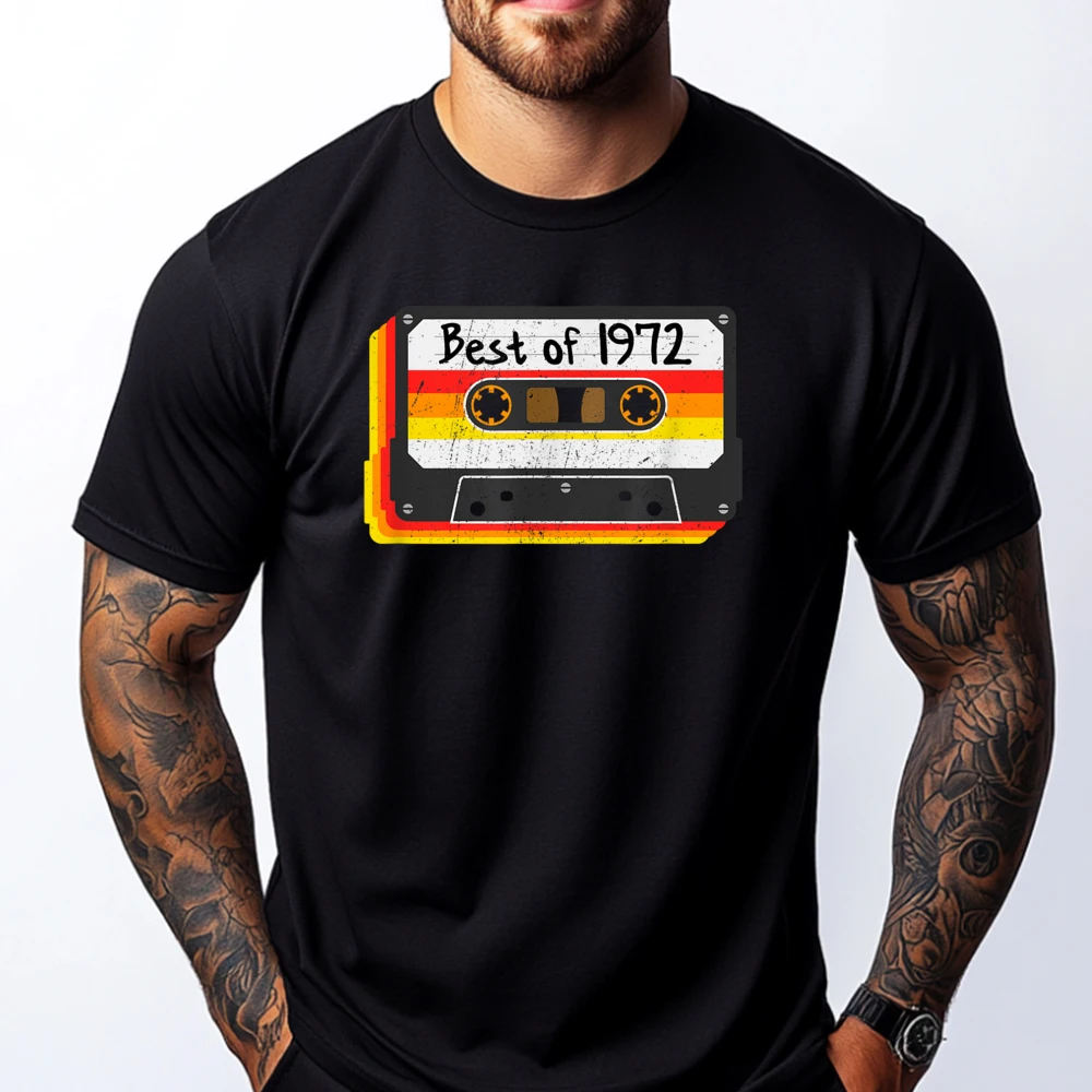 

Best Of 1972 Mixtape Cassette Tape 50th Birthday Cotton Graphic Tees Woman Printed T-Shirt Oversized Party