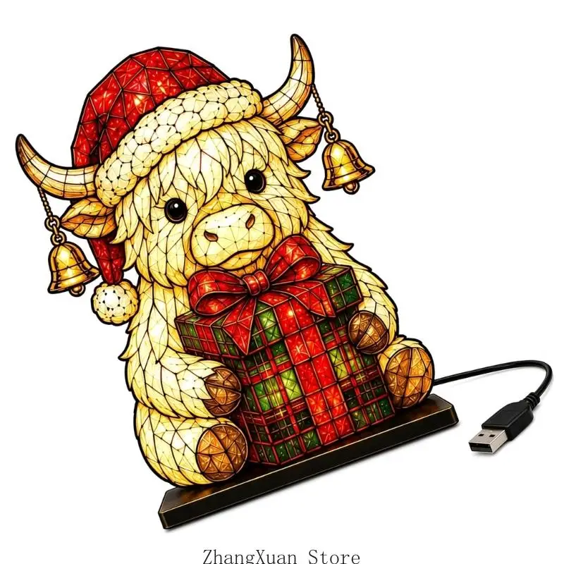 Indoor Seasonal Acrylic Christmas Lamp with USB Cable and Black Base for Desk Shelf Entry Table, Single Item for Home Use 3XUF
