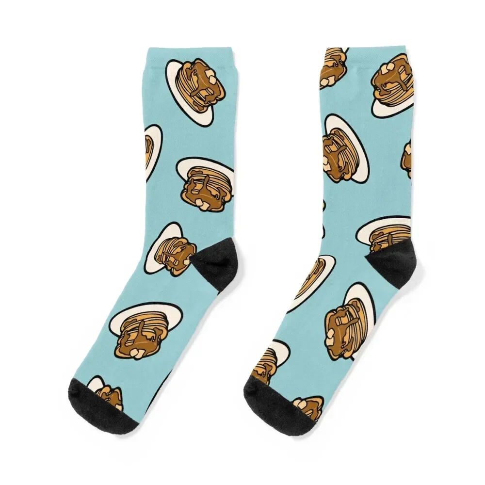 

Pancakes with Butter and Syrup Pattern on Blue Socks snow happy gym luxe Women's Socks Men's