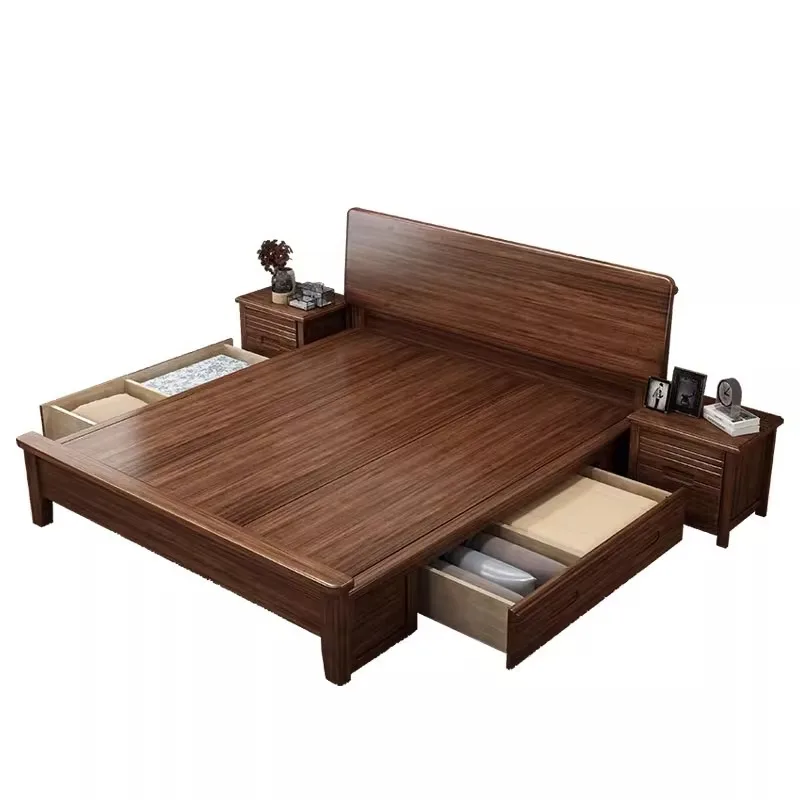 

Solid wood bed, walnut, double 1.5 meters small apartment, bedroom, single, modern simplicity