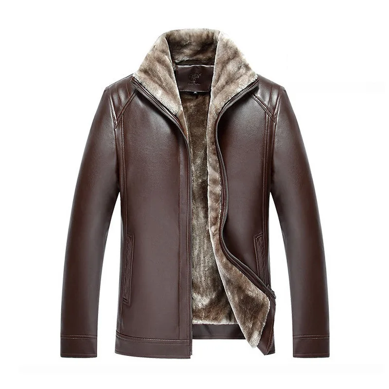 

Pu Leather Jackets One Fur Overcoats Tops Plus Size Outwear Loose Autumn Winter Men