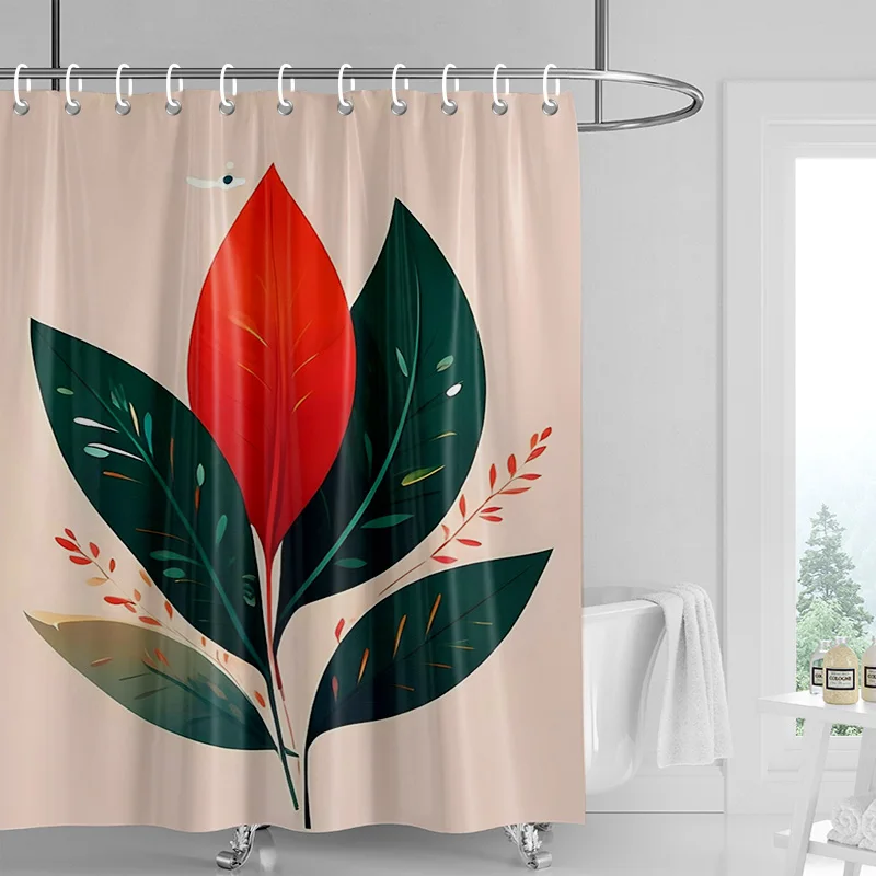 Abstract Plant Art Shower Curtain Morandi Color Rainforest Illustration Bathroom Shower Room Partition Curtain Decoration