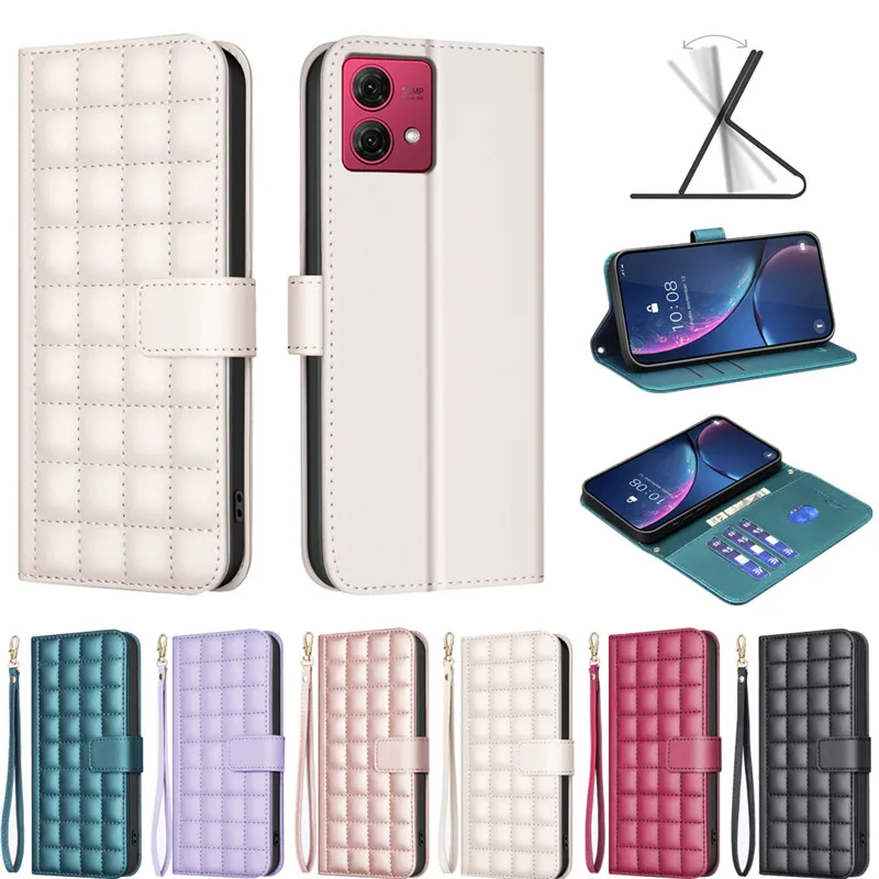 for Motorola Edge 50 Pro 40 NEO G34 G04 G24 G84 G14 G54 G13 G23 G53 G73 E13 E14 Case Checkered Pattern Flip Wallet Stand Cover