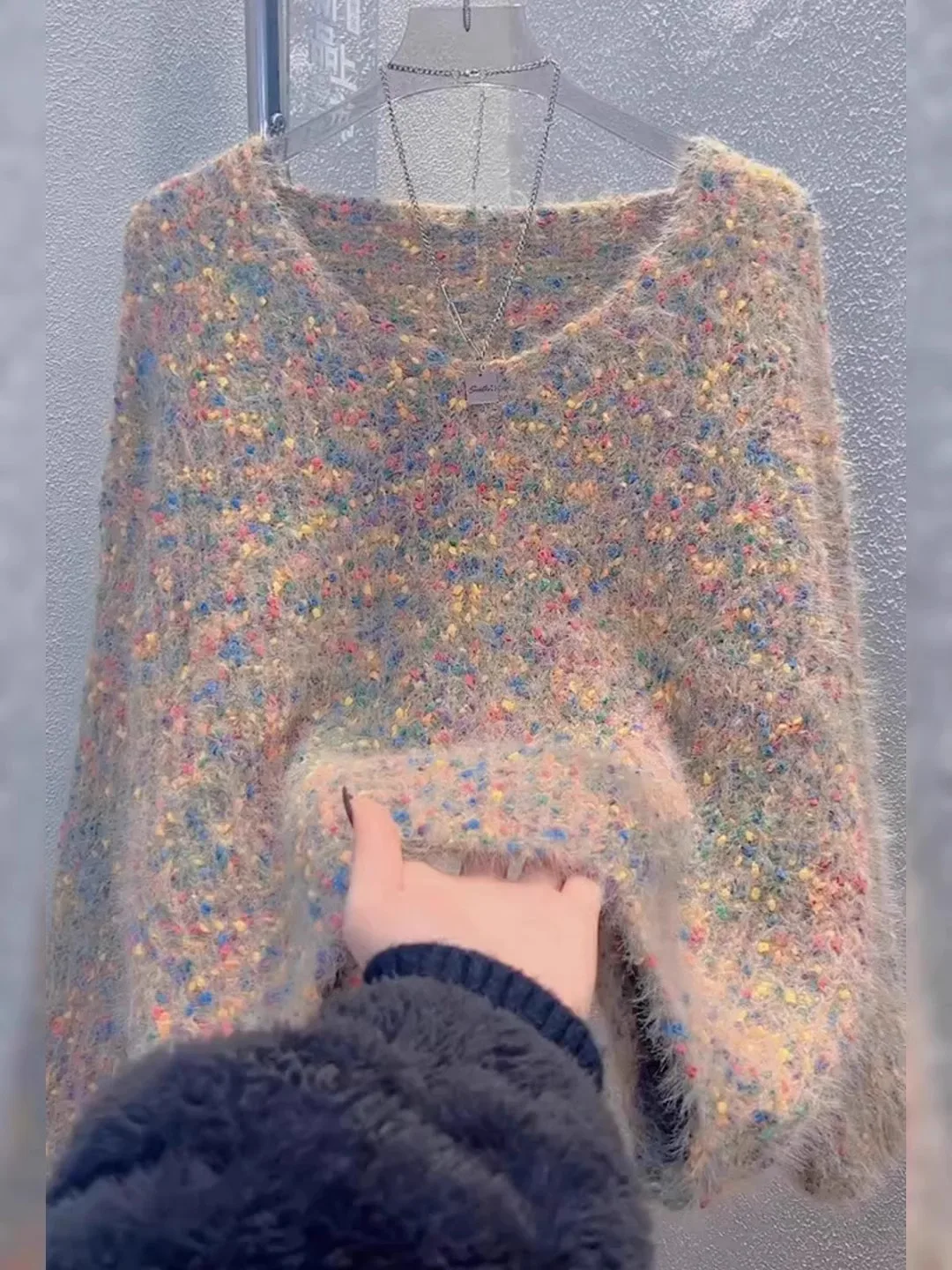 

Ladies Thiened ort Knitted Sweater V-Ne Pullover Dot Design Autumn Winter Casual Comfortable Breathable Top