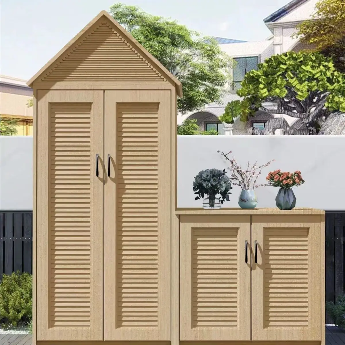 Aluminum Alloy Outdoor Storage Cabinet Waterproof Sunproof Garden Tool Box Large Capacity Patio Storage Chest for Courtyard Set