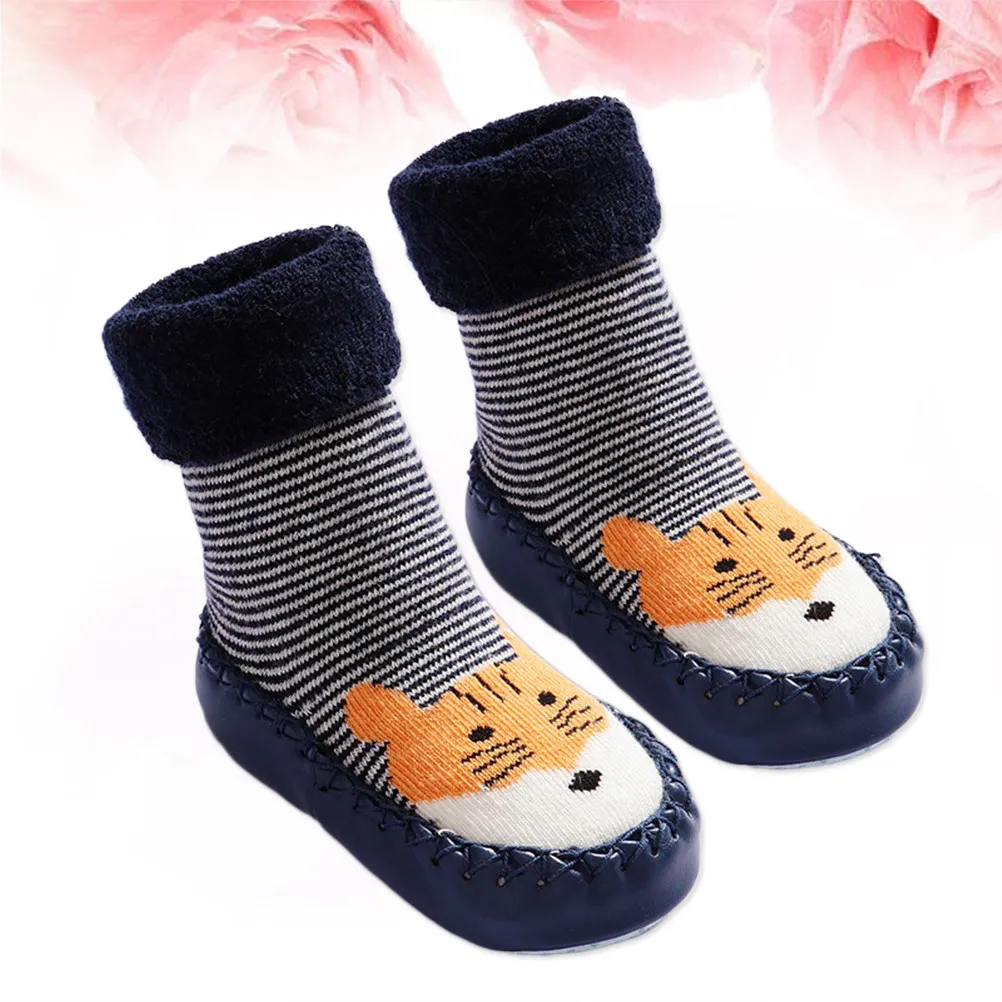 

1Pair Anti-Slip Baby Walking Socks 15-23 Months Cotton Cartoon Toddler Kids Socks Soft Breathable Non Slip Infant Footwear Blue