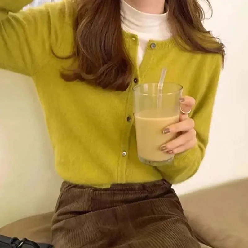 Fanan pull à simple boutonnage pour femmes automne hiver décontracté doux cireux tricot Cardigan solide à manches longues col rond tricots