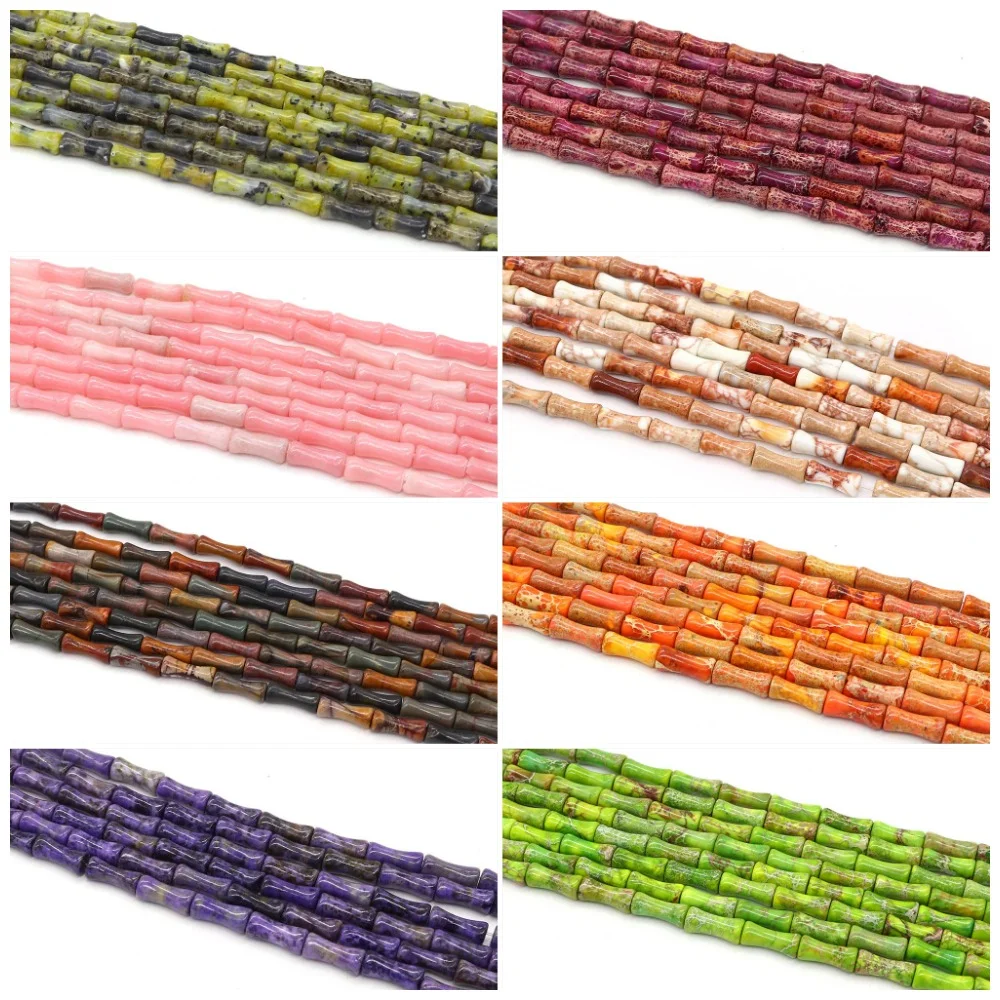 

5x12mm Imperial Stone Loose Beads Carved Bamboo-Knot Design Dyed Semi-Precious Stone Straight-Hole Jewelry Components 1 Strand