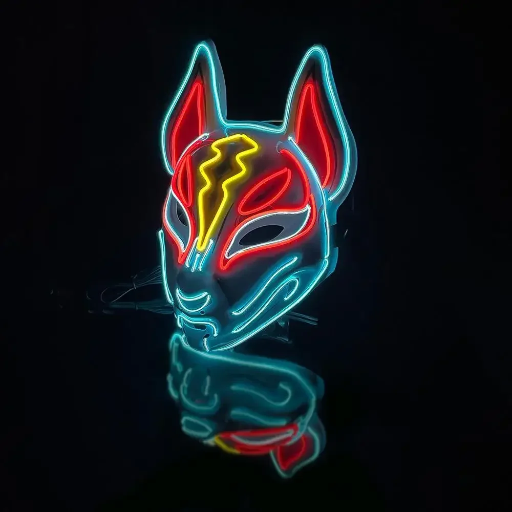 Hot Sale Halloween Glowing Face Mask LED Fox For Men Women Game Theme Mask Cosplay Party Carnival Costume Half Face Mask