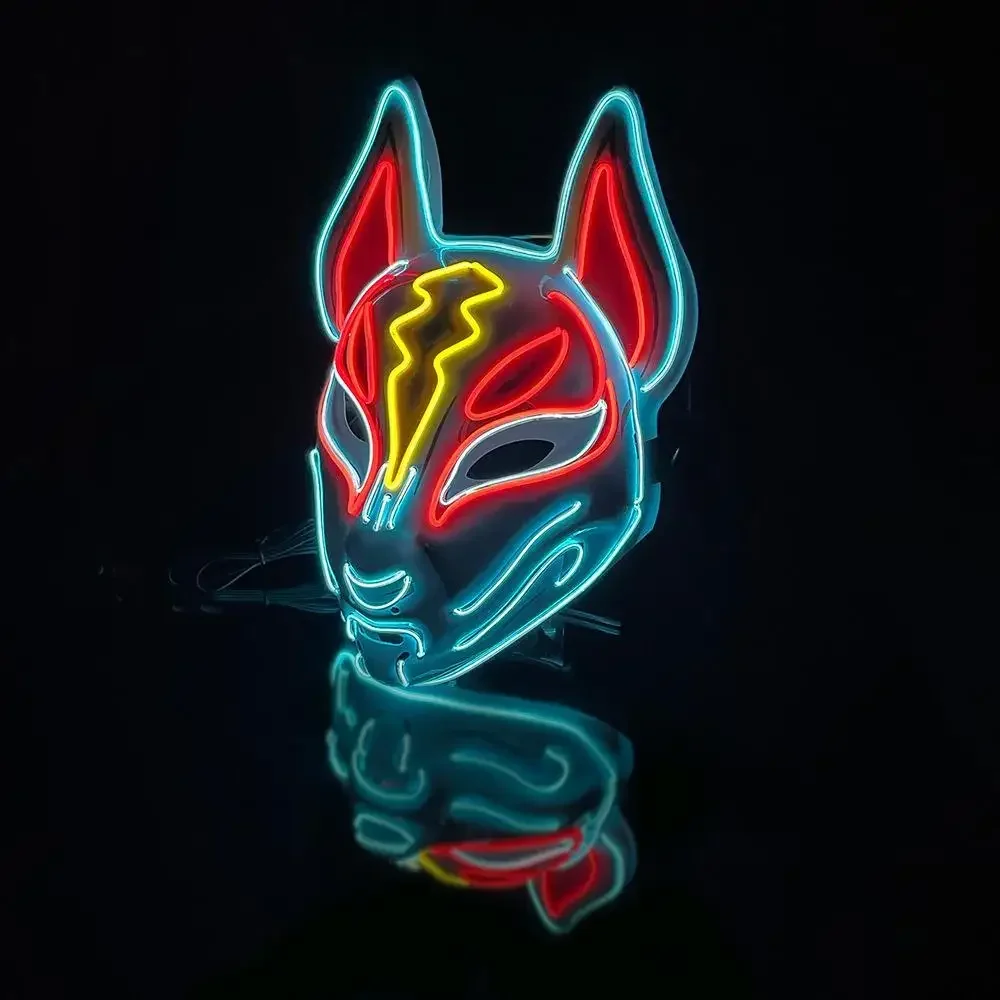 

Hot Sale Halloween Glowing Face Mask LED Fox For Men Women Game Theme Mask Cosplay Party Carnival Costume Half Face Mask