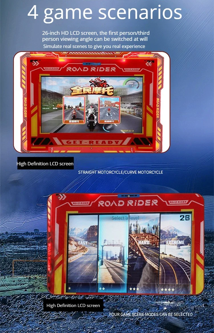 Coin operated road riders motorcycles commercial amusement parks children small video game consoles