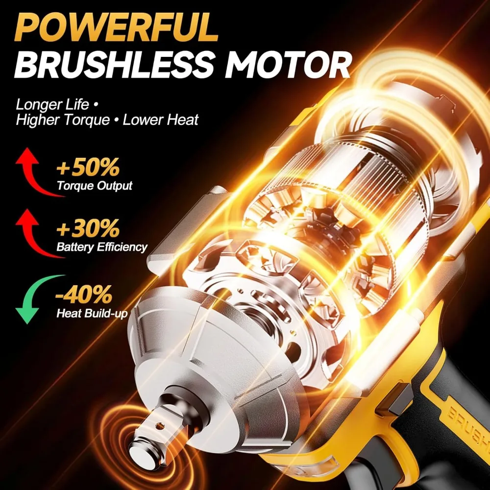 Аккумуляторный ударный гайковерт 1/2 дюйма, бесщеточный двигатель с высоким крутящим моментом 1200 Нм, 3 скорости, с 5 головками для ремонта автомобилей