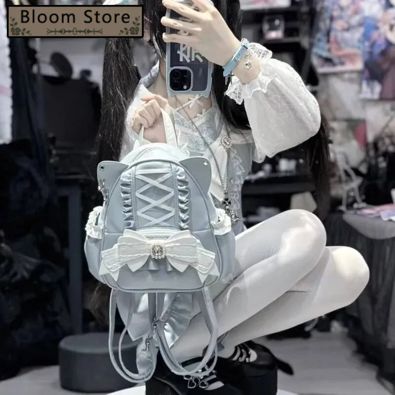 

Japanese Y2k Aesthetic Cute Lolita Bow Backpack Fashion Kawaii Cat Ear Backpacks New Sweet Bandage Schoolbags For Women Students