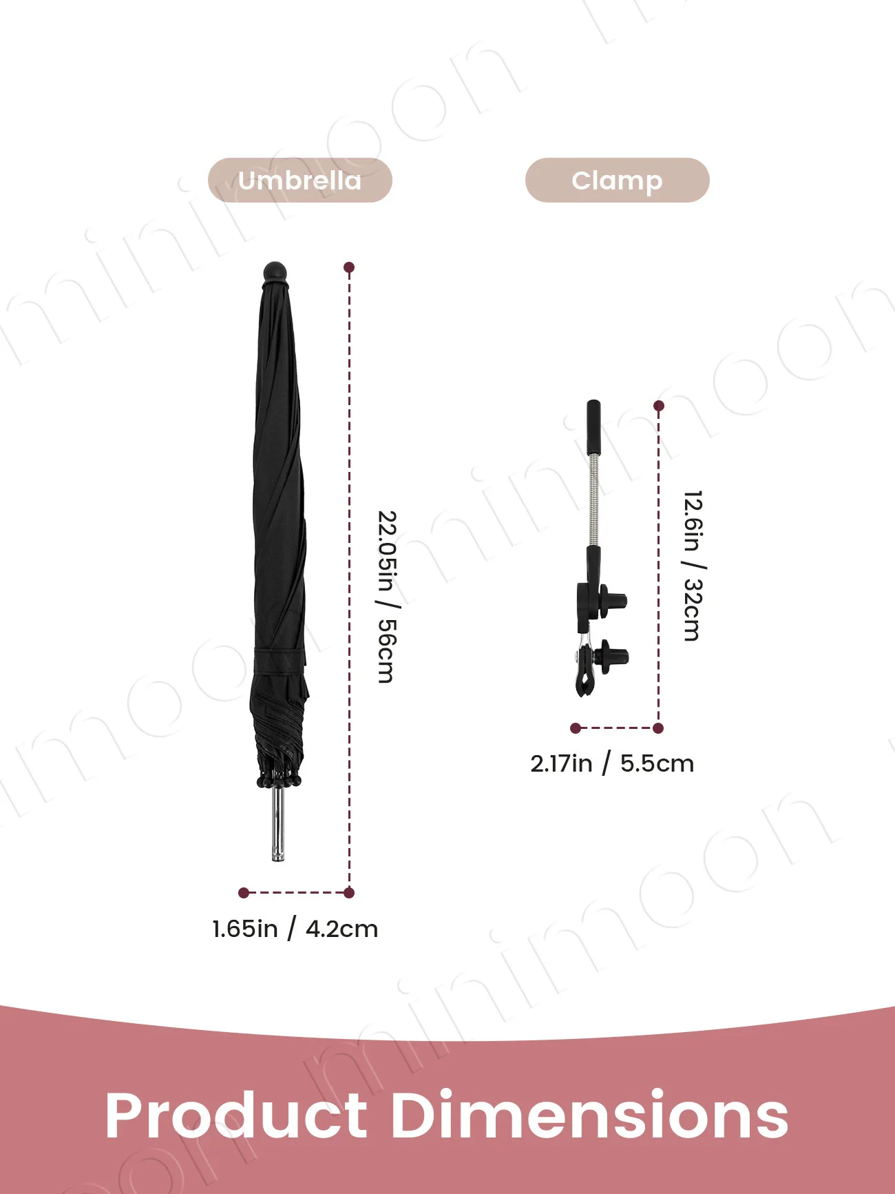 Clip-On Travel Umbrella for Strollers & Pet Chairs, Manual Open Portable External Sunshade