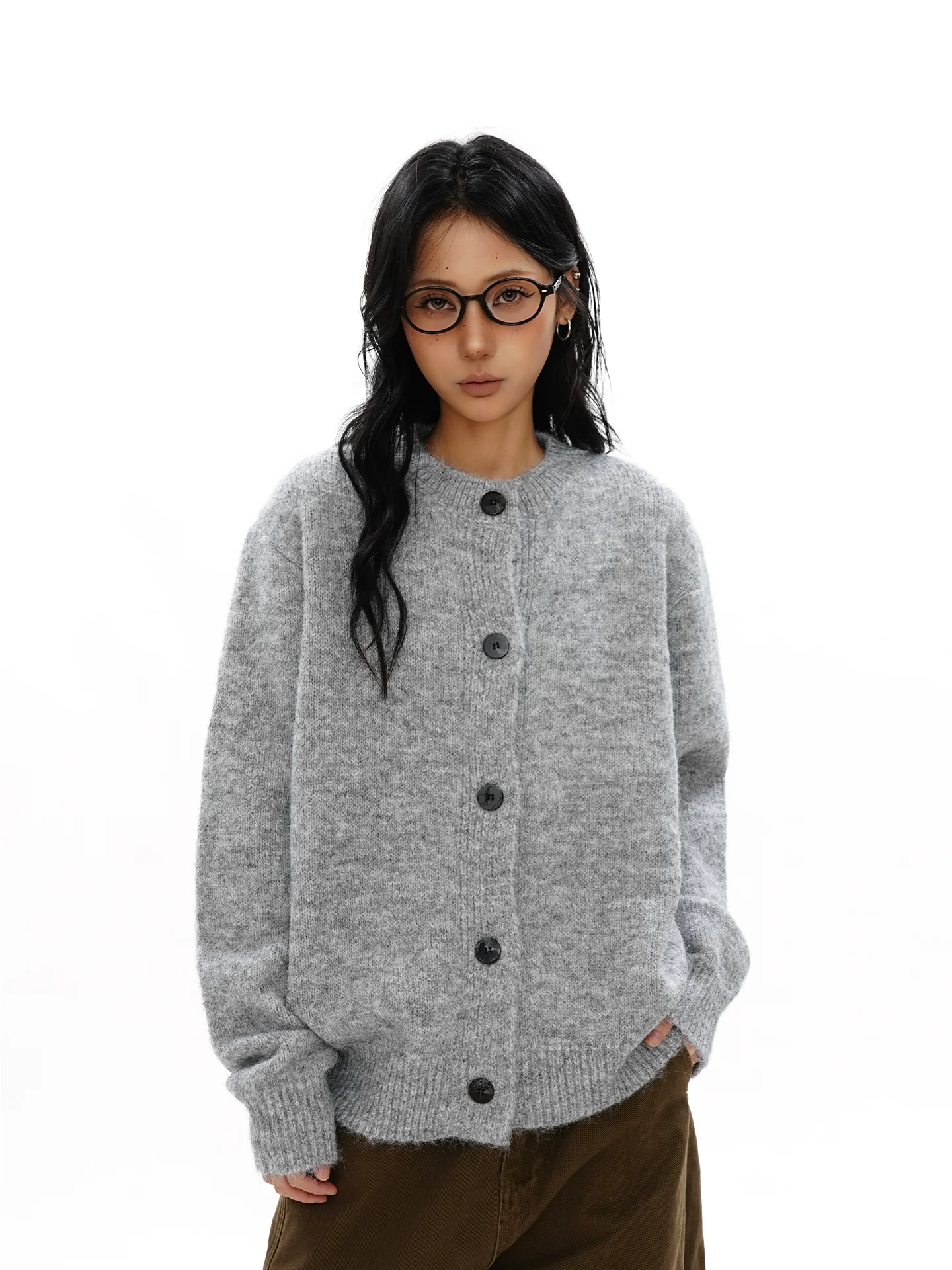 

Свободный вязаный свитер из смешанной шерсти, кардиган, пальто, осень-зима, ленивый Sle, высококачественный топ, уличный, круглый, с ягодицами...