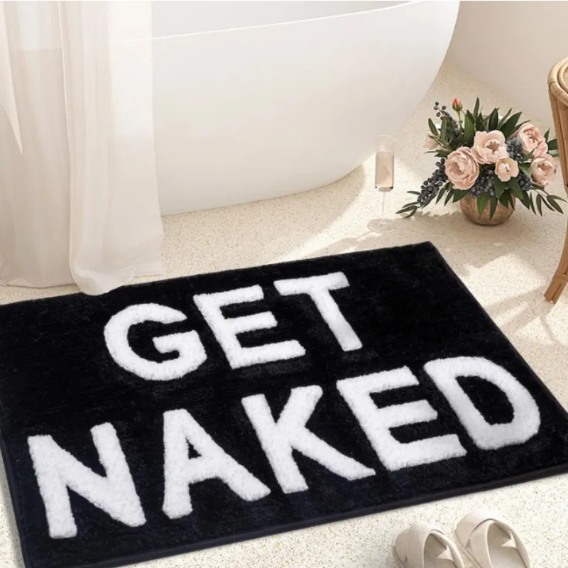 

Black White Get Naked Bath Mat Cute Gift Bathroom Rugs Non-Slip Funny Bath Mat Machine Washable lrregular Shaped Shower Rug