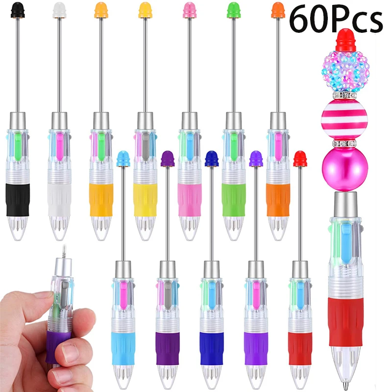 

60Pcs 4 in 1 Colored Beads Pen Multicolor Beadable Ballpoint Pens DIY Making Pens Office School Supplies