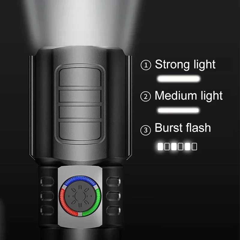 LED Strong Light Flashlight Telescopic Zoom USB Charging Compact Portable Focused Long-range Portable Household Flashlight