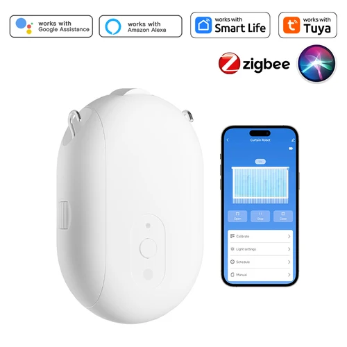 Motor de cortina inteligente Tuya Zigbee con ganchos para riel T U, Robot empujador de cortina inteligente, compatible con Siri, Google Home, Control por voz Alexa