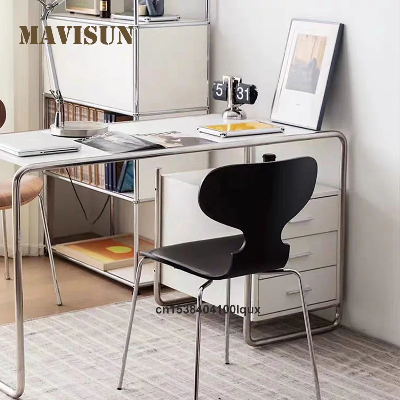 كرسي طعام على شكل النمل الصناعي أقدام فولاذية مطلية بالكروم وسطح خشبي صلب متعدد الطبقات كرسي طعام منزلي صغير الحجم