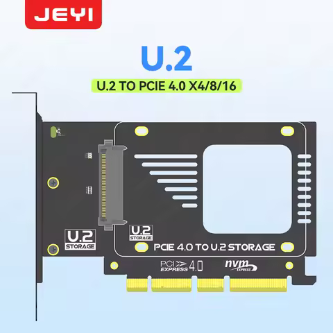 JEYI U.2 to PCIe 4.0 Adapter, NVMe 2.5" U.2 (SFF-8639) SSD PCIe x4 x8 x16 Expansion Card - U.2 SSD - U.2 Drive (PEX4SFF8639)