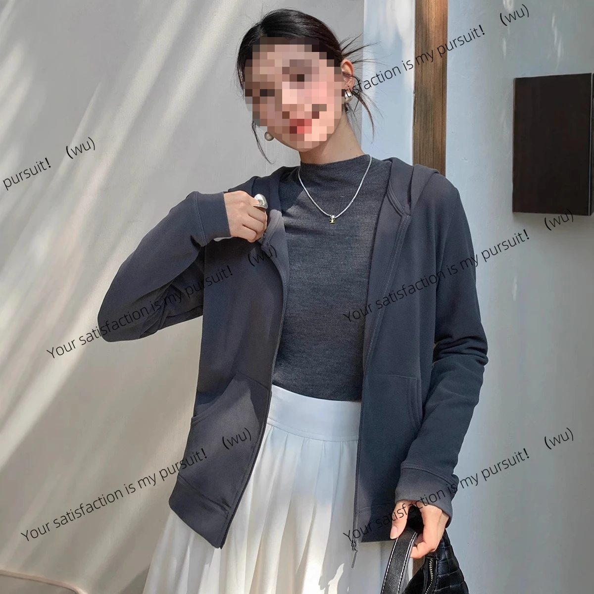 ZOCI-秋と冬のフード付きジッパー付きレディース新作無地厚手カジュアルセーターハイエンドソフトワックストップジャケット